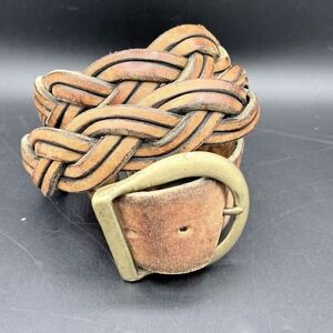 Boho Chunky Braided Leather Belt Brown Woven Wide Western Hippie Retro Size L